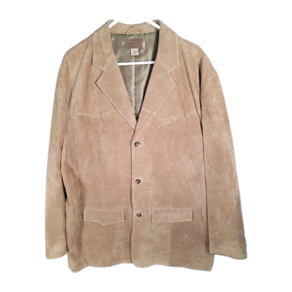Pendleton Suede Leather Western Jacket XL Long Tan Ranch Yoke Coat 3-Button